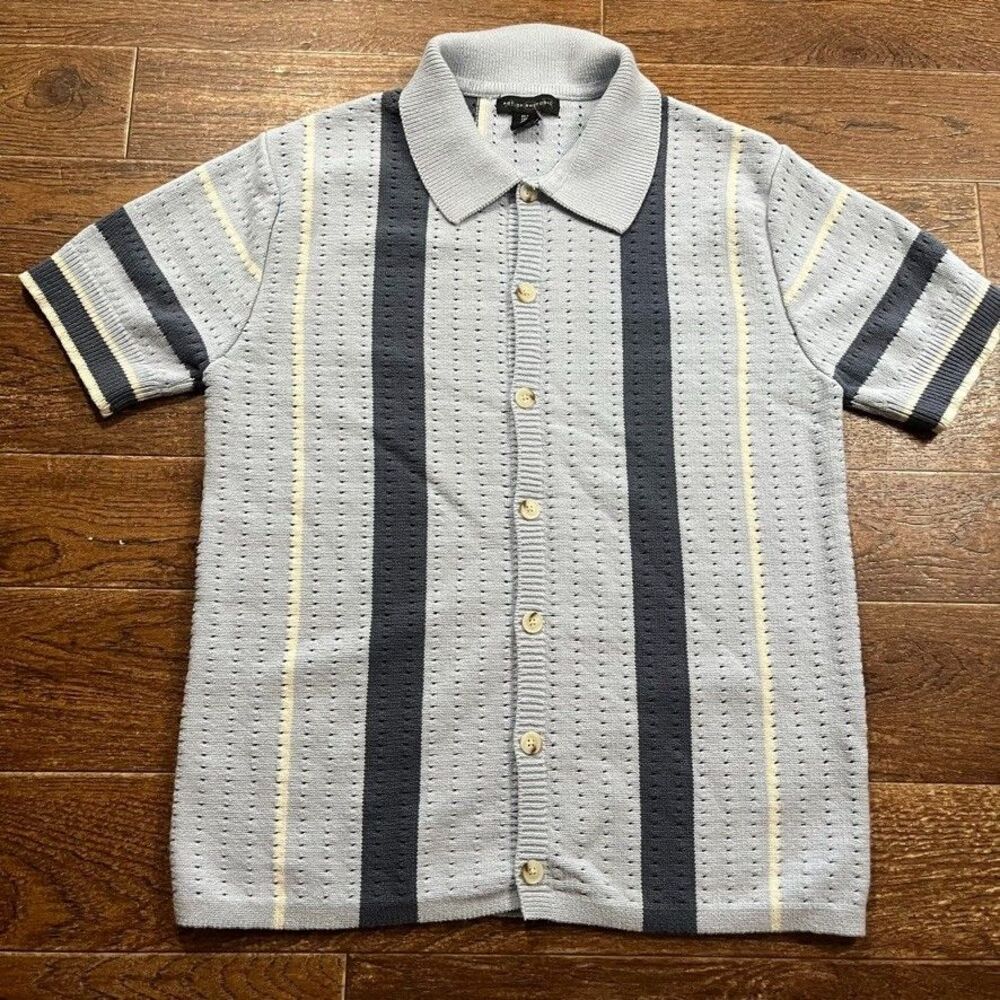 Striped Knit Button Up Sweater Mens Small Blue White Art Of Rhetoric Cardigan